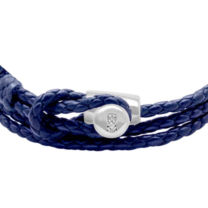 Pulsera de piel natural de borrego con trenza de cuatro hilos, con broche en baño de rodio - Joyería y bisutería fina