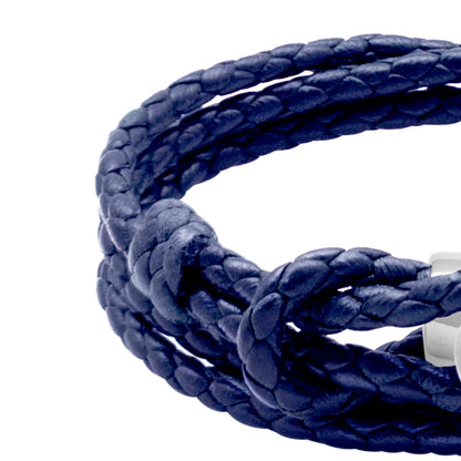 Pulsera de piel natural de borrego con trenza de cuatro hilos, con broche en baño de rodio - Joyería y bisutería fina