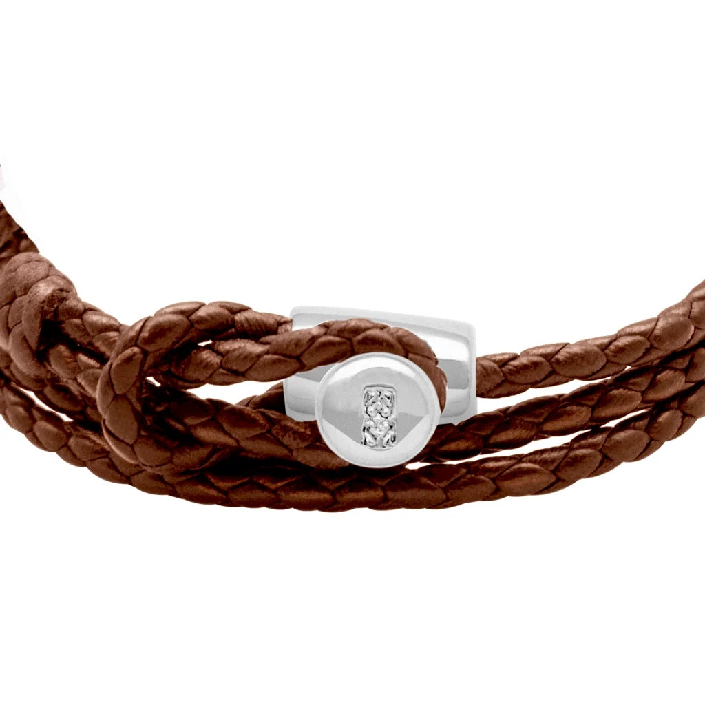Pulsera de piel natural de borrego con trenza de cuatro hilos, con broche en baño de rodio - Joyería y bisutería fina