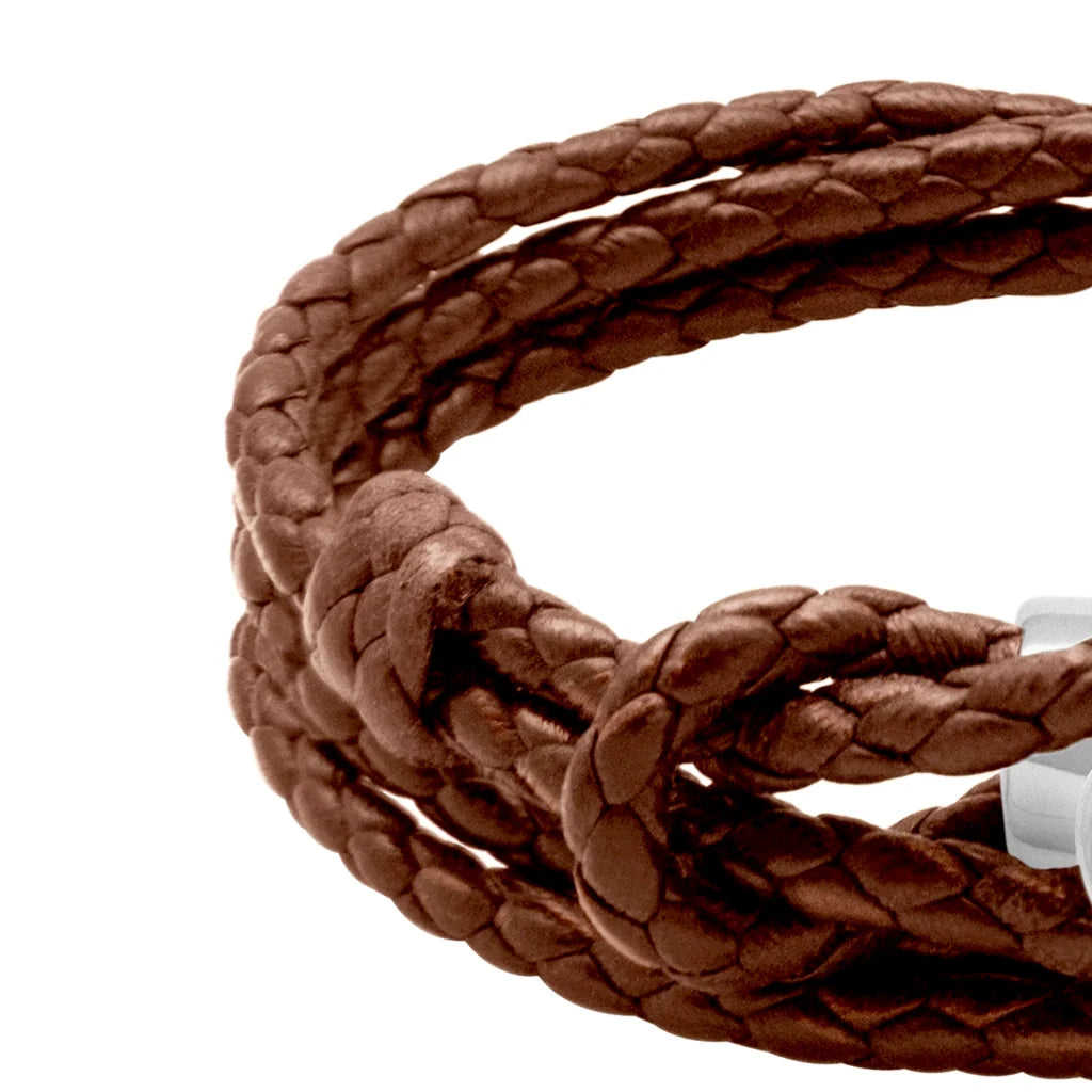 Pulsera de piel natural de borrego con trenza de cuatro hilos, con broche en baño de rodio - Joyería y bisutería fina
