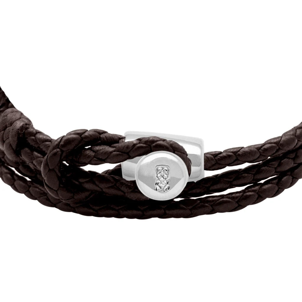 Pulsera de piel natural de borrego con trenza de cuatro hilos, con broche en baño de rodio - Joyería y bisutería fina