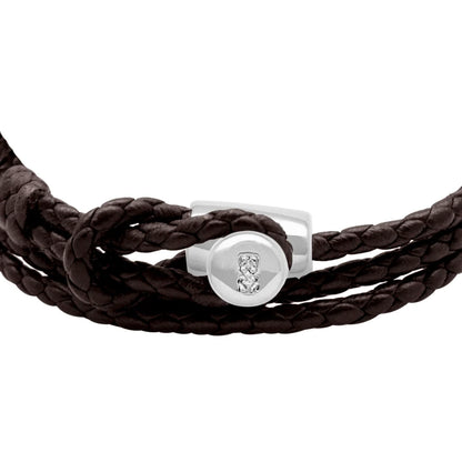 Pulsera de piel natural de borrego con trenza de cuatro hilos, con broche en baño de rodio - Joyería y bisutería fina