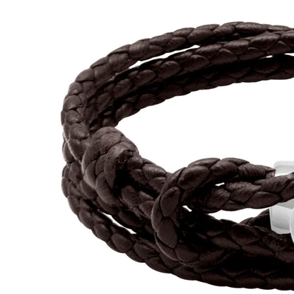 Pulsera de piel natural de borrego con trenza de cuatro hilos, con broche en baño de rodio - Joyería y bisutería fina