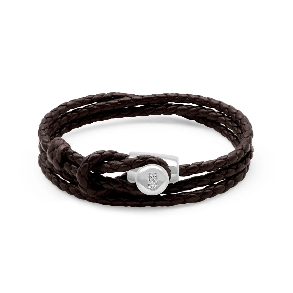 Pulsera de piel natural de borrego con trenza de cuatro hilos, con broche en baño de rodio - Joyería y bisutería fina