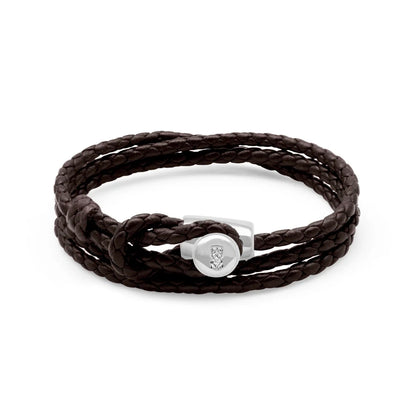 Pulsera de piel natural de borrego con trenza de cuatro hilos, con broche en baño de rodio - Joyería y bisutería fina