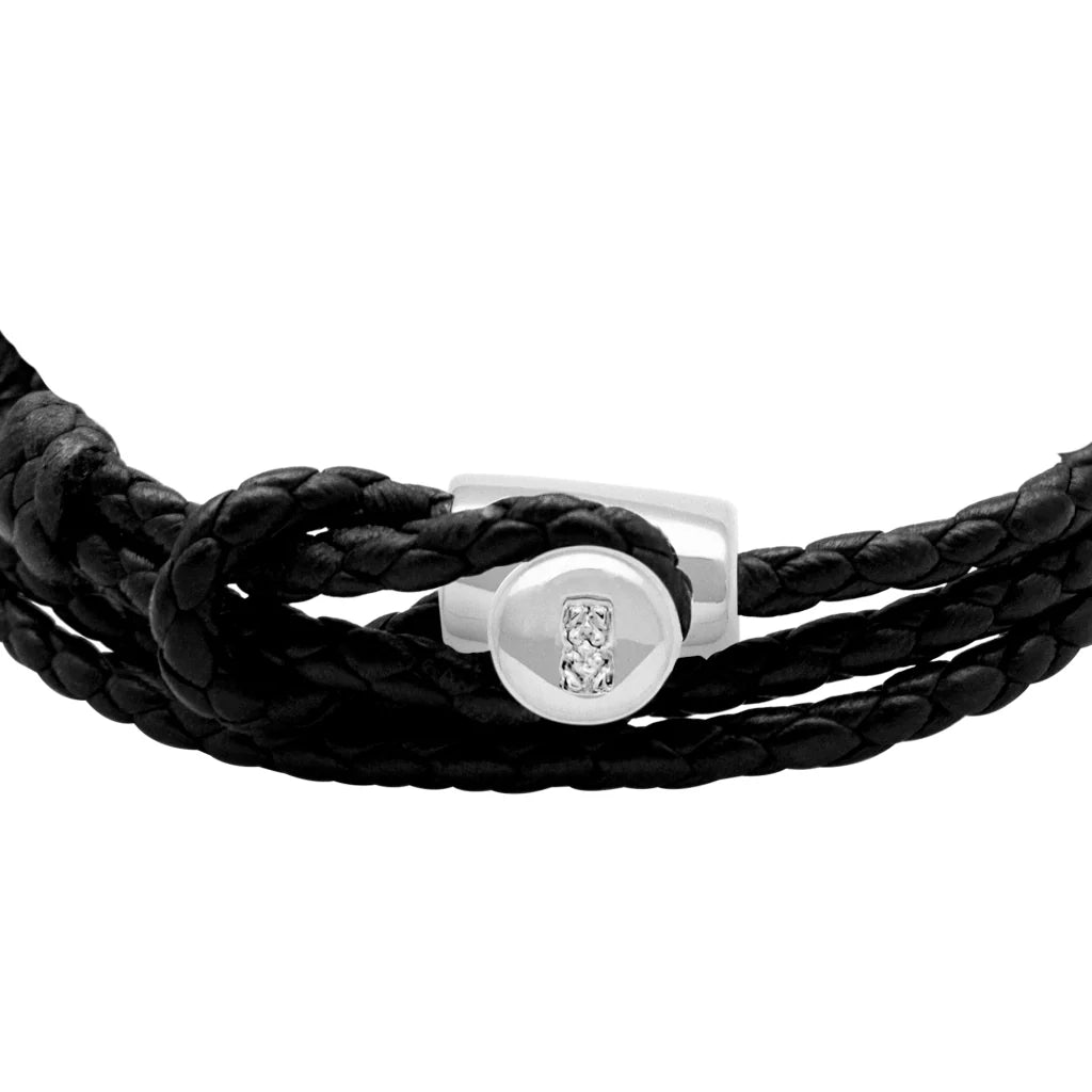Pulsera de piel natural de borrego con trenza de cuatro hilos, con broche en baño de rodio - Joyería y bisutería fina