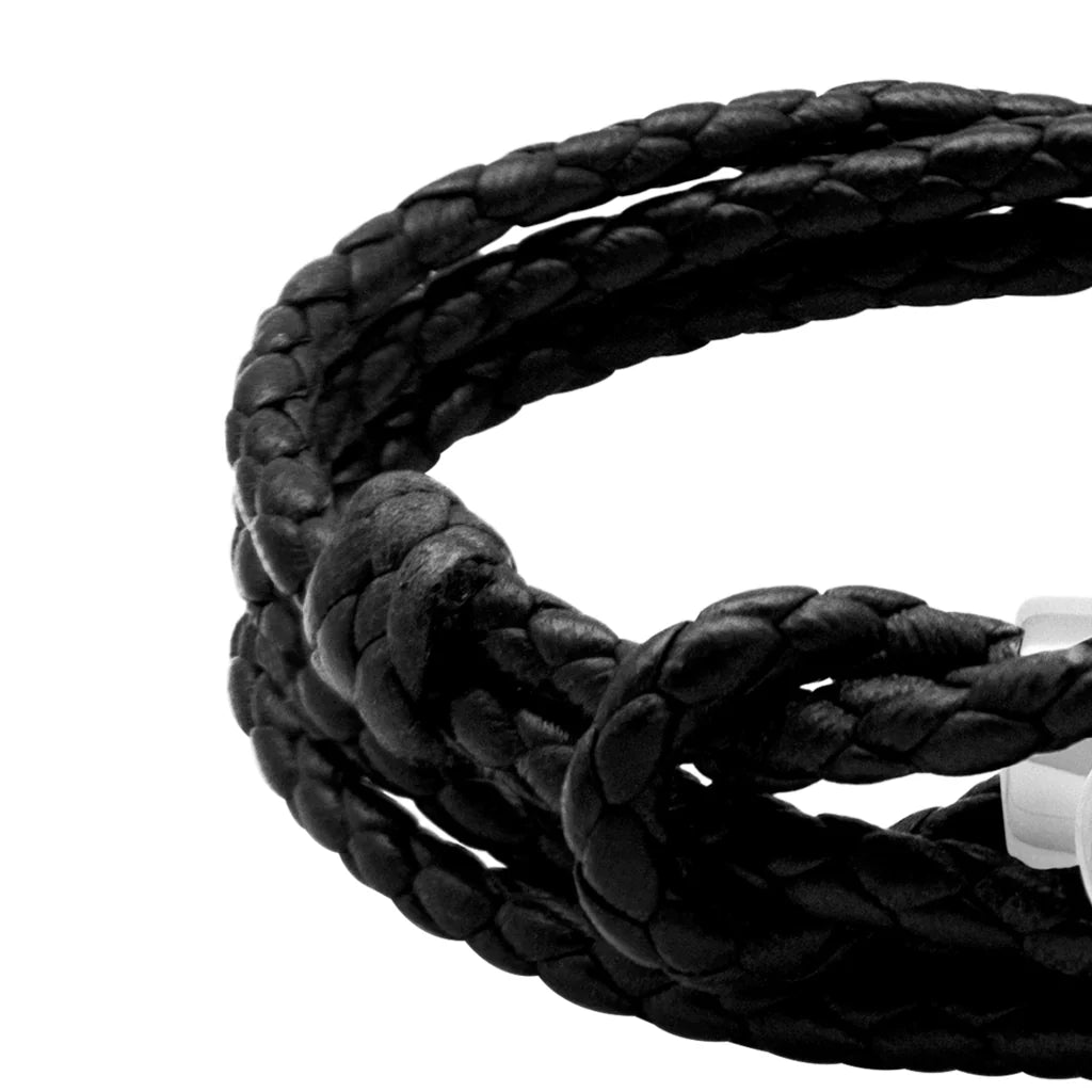 Pulsera de piel natural de borrego con trenza de cuatro hilos, con broche en baño de rodio - Joyería y bisutería fina