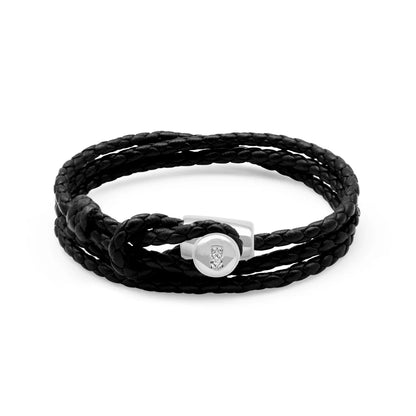 Pulsera de piel natural de borrego con trenza de cuatro hilos, con broche en baño de rodio - Joyería y bisutería fina