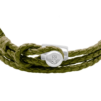 Pulsera de piel natural de borrego con trenza de cuatro hilos, con broche en baño de rodio - Joyería y bisutería fina