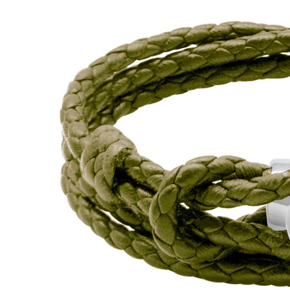Pulsera de piel natural de borrego con trenza de cuatro hilos, con broche en baño de rodio - Joyería y bisutería fina