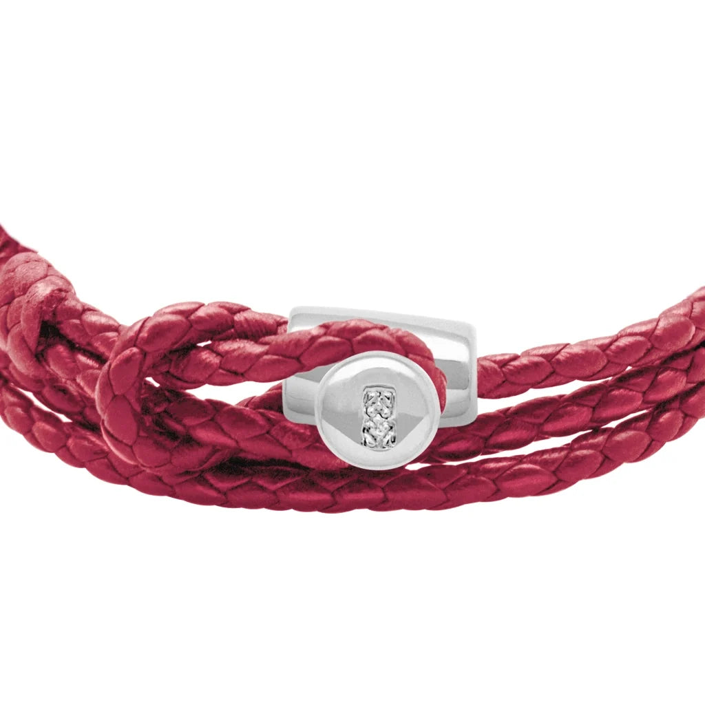 Pulsera de piel natural de borrego con trenza de cuatro hilos, con broche en baño de rodio - Joyería y bisutería fina