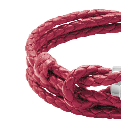 Pulsera de piel natural de borrego con trenza de cuatro hilos, con broche en baño de rodio - Joyería y bisutería fina