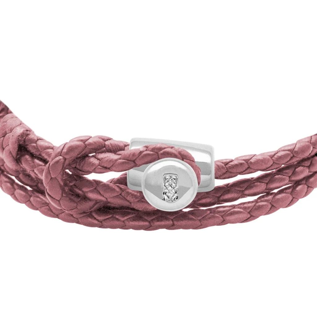 Pulsera de piel natural de borrego con trenza de cuatro hilos, con broche en baño de rodio - Joyería y bisutería fina