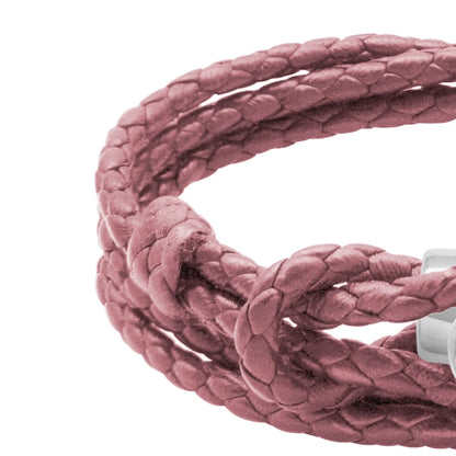 Pulsera de piel natural de borrego con trenza de cuatro hilos, con broche en baño de rodio - Joyería y bisutería fina