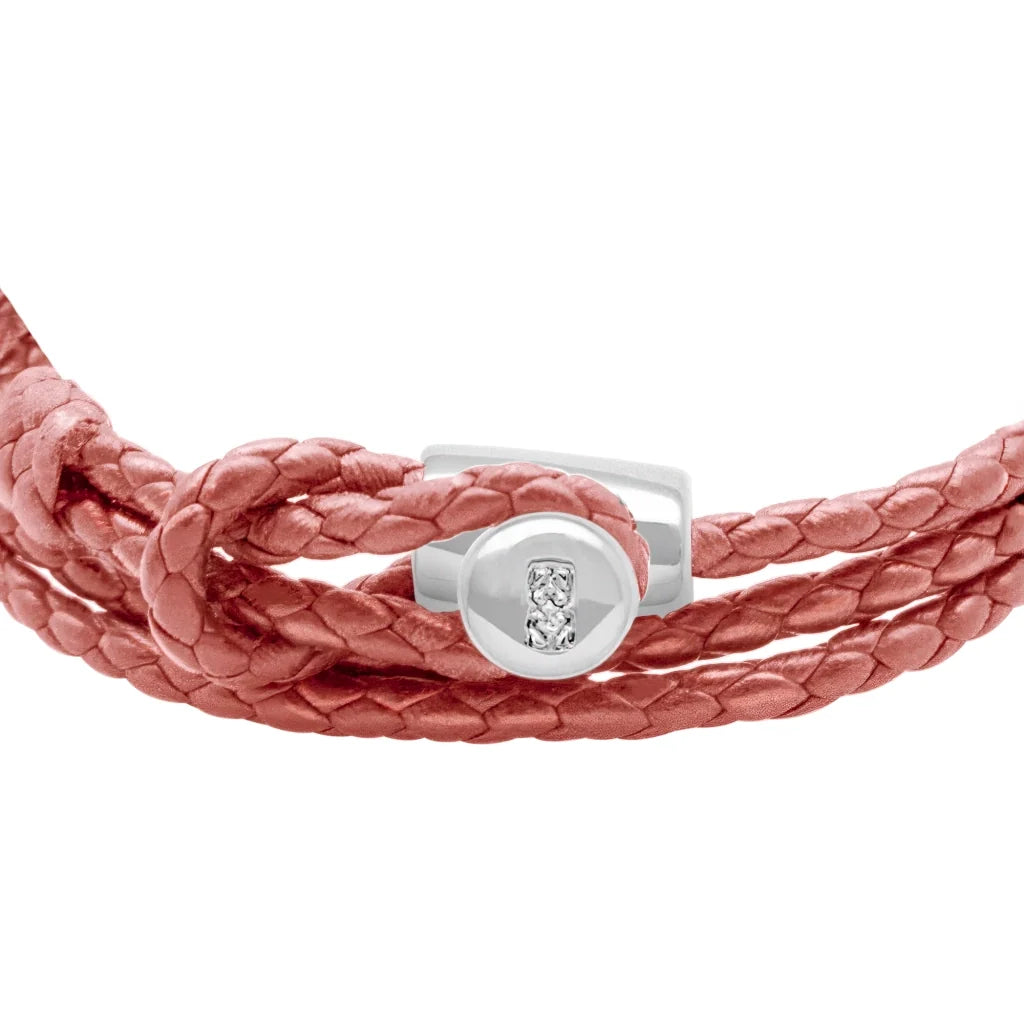 Pulsera de piel natural de borrego con trenza de cuatro hilos, con broche en baño de rodio - Joyería y bisutería fina