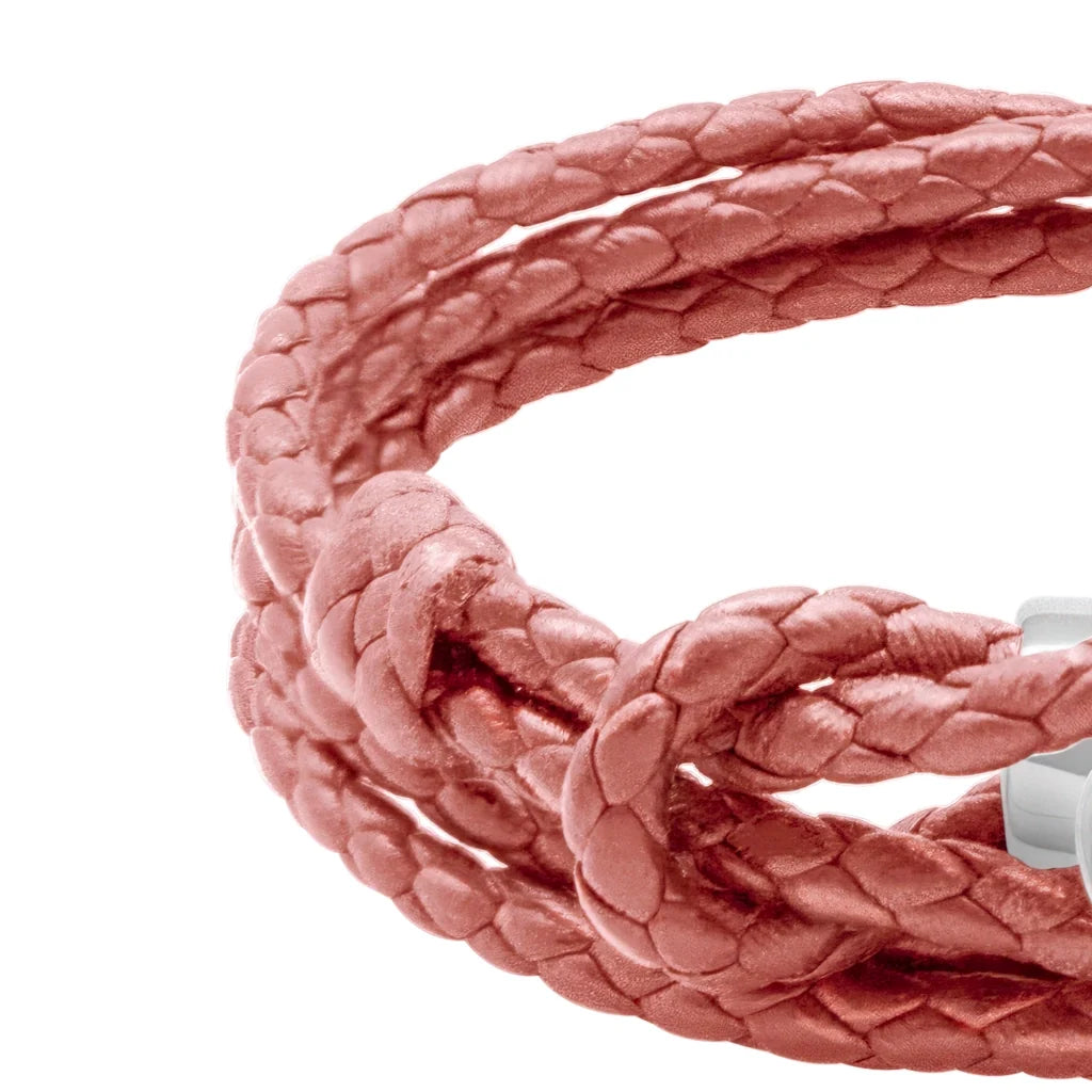 Pulsera de piel natural de borrego con trenza de cuatro hilos, con broche en baño de rodio - Joyería y bisutería fina