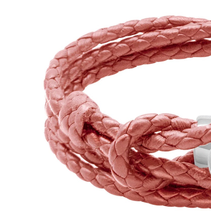Pulsera de piel natural de borrego con trenza de cuatro hilos, con broche en baño de rodio - Joyería y bisutería fina