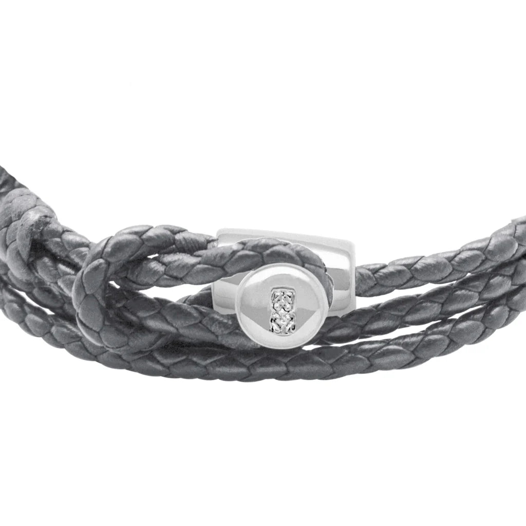 Pulsera de piel natural de borrego con trenza de cuatro hilos, con broche en baño de rodio - Joyería y bisutería fina