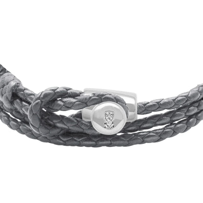 Pulsera de piel natural de borrego con trenza de cuatro hilos, con broche en baño de rodio - Joyería y bisutería fina