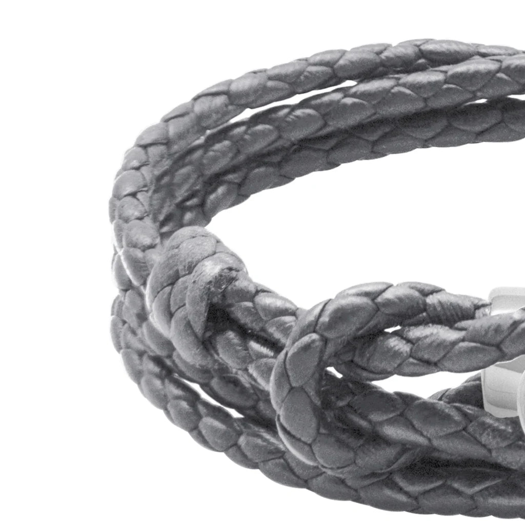 Pulsera de piel natural de borrego con trenza de cuatro hilos, con broche en baño de rodio - Joyería y bisutería fina