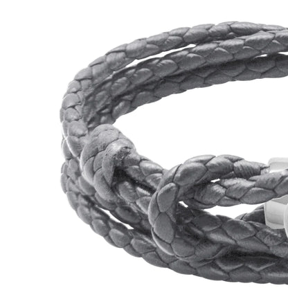 Pulsera de piel natural de borrego con trenza de cuatro hilos, con broche en baño de rodio - Joyería y bisutería fina