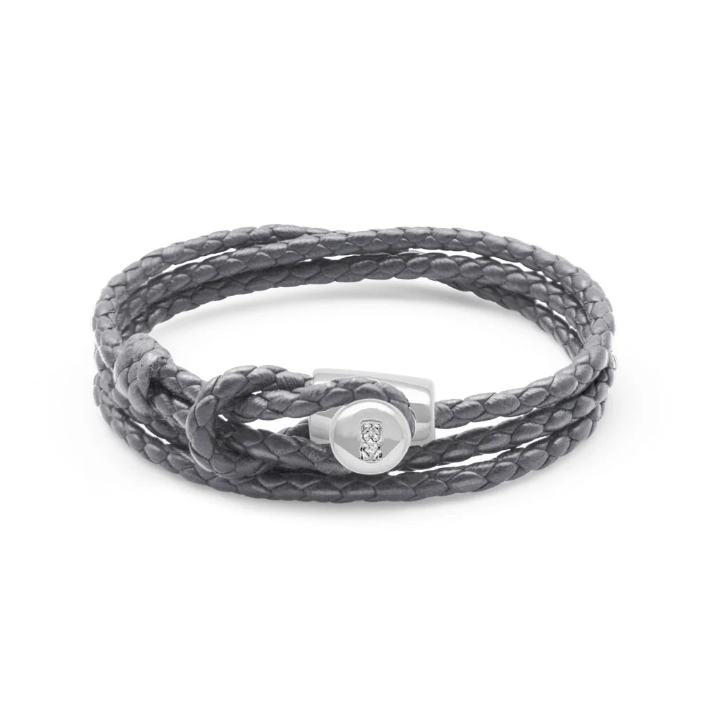 Pulsera de piel natural de borrego con trenza de cuatro hilos, con broche en baño de rodio - Joyería y bisutería fina