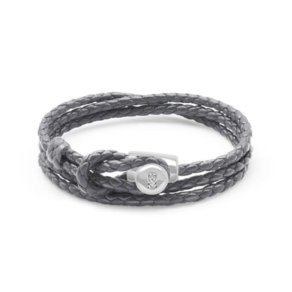 Pulsera de piel natural de borrego con trenza de cuatro hilos, con broche en baño de rodio - Joyería y bisutería fina