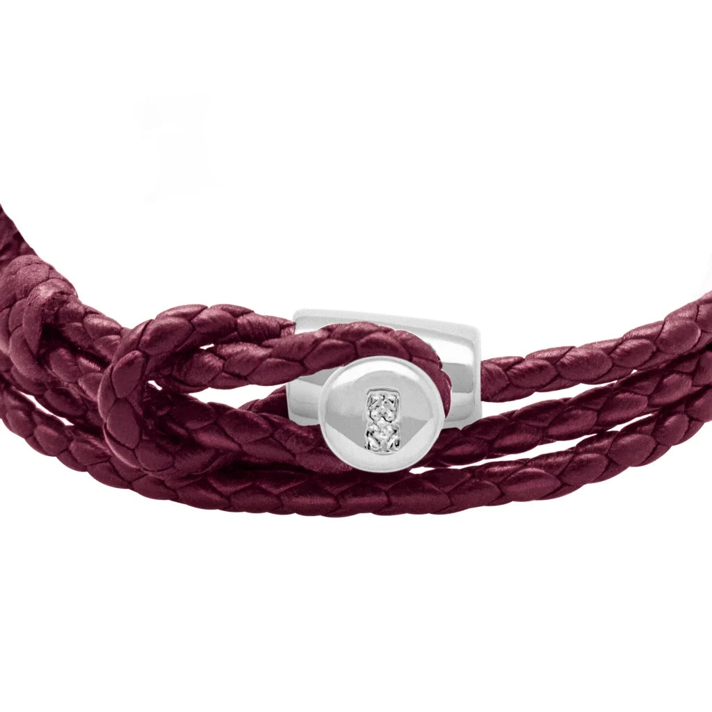Pulsera de piel natural de borrego con trenza de cuatro hilos, con broche en baño de rodio - Joyería y bisutería fina