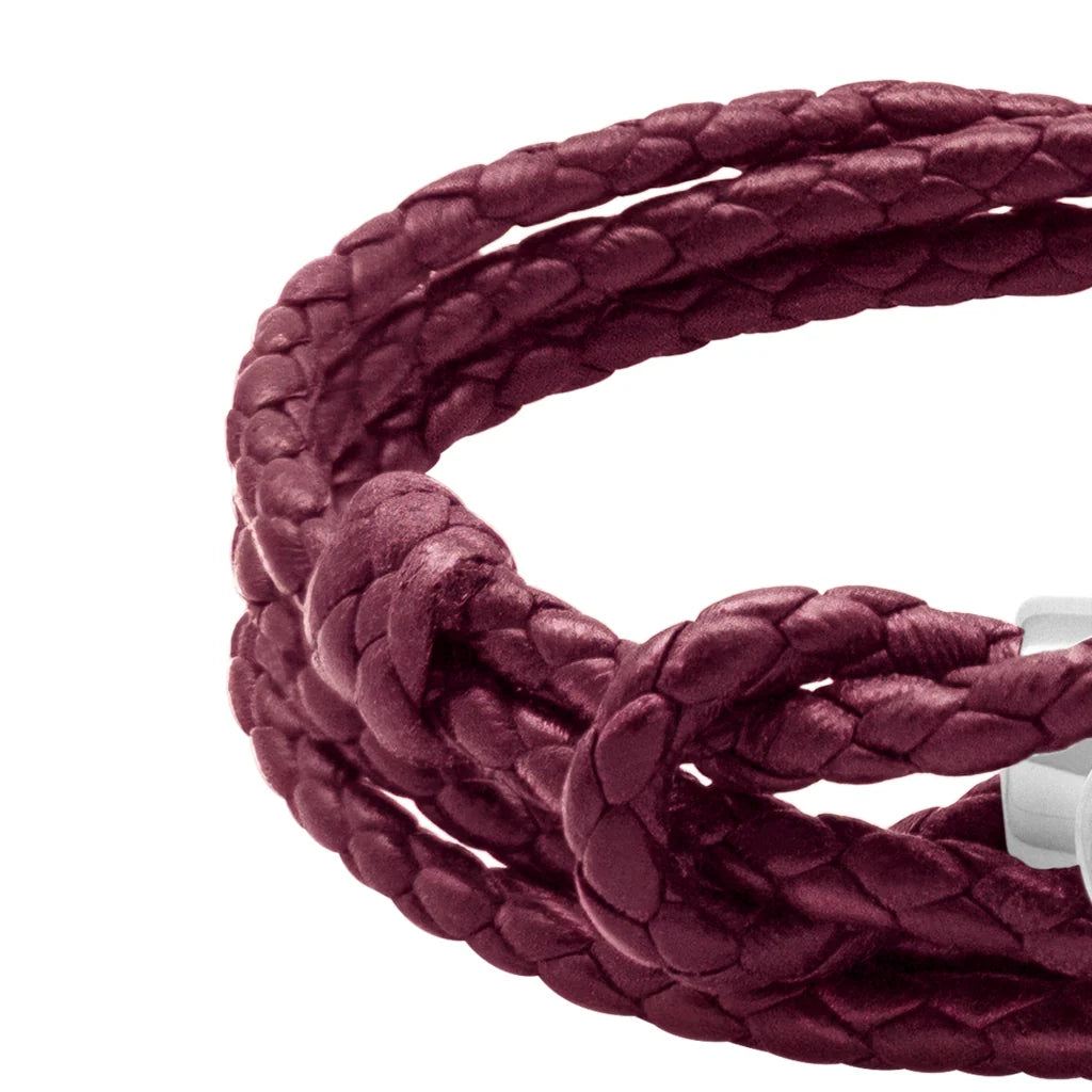 Pulsera de piel natural de borrego con trenza de cuatro hilos, con broche en baño de rodio - Joyería y bisutería fina