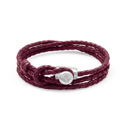 Pulsera de piel natural de borrego con trenza de cuatro hilos, con broche en baño de rodio - Joyería y bisutería fina