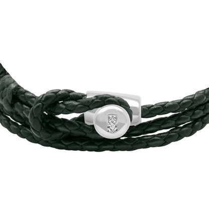 Pulsera de piel natural de borrego con trenza de cuatro hilos, con broche en baño de rodio - Joyería y bisutería fina