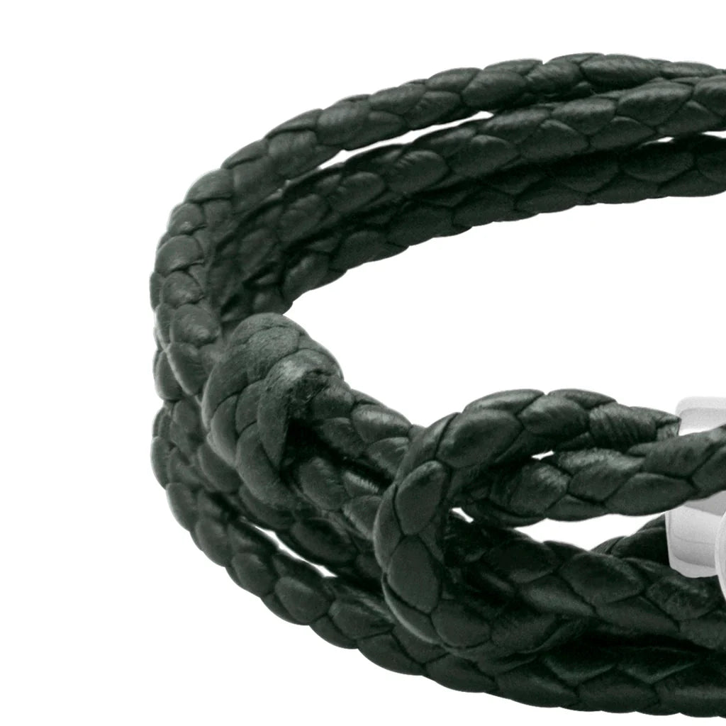 Pulsera de piel natural de borrego con trenza de cuatro hilos, con broche en baño de rodio - Joyería y bisutería fina