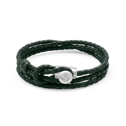 Pulsera de piel natural de borrego con trenza de cuatro hilos, con broche en baño de rodio - Joyería y bisutería fina