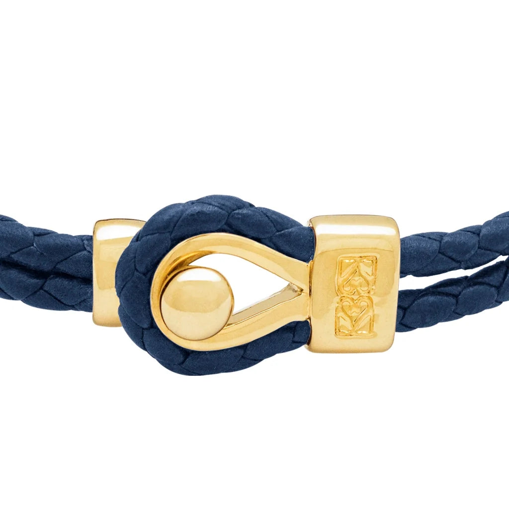 Pulsera de piel natural de borrego en trenza de 4 hilos, con broche en baño de oro 22K - Joyería y bisutería fina