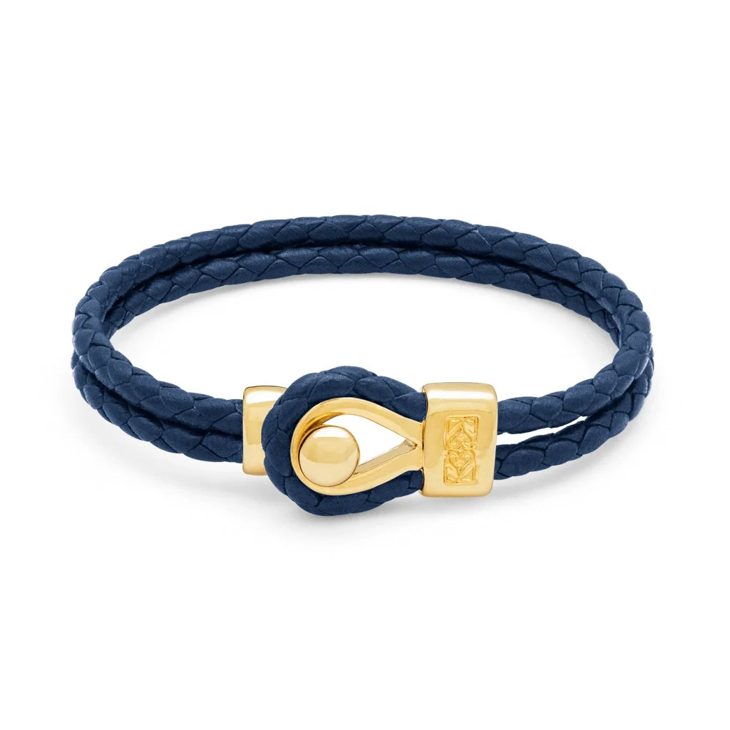 Pulsera de piel natural de borrego en trenza de 4 hilos, con broche en baño de oro 22K - Joyería y bisutería fina