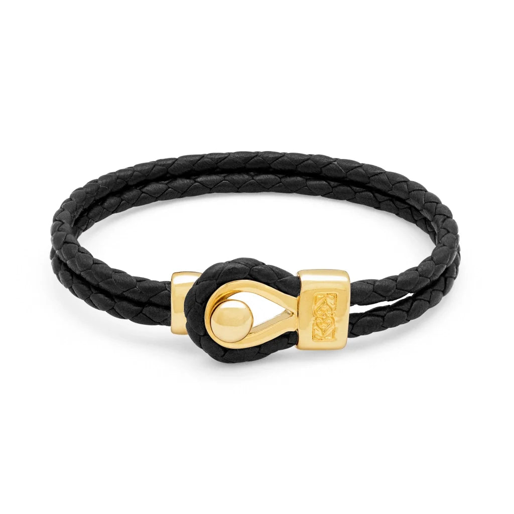 Pulsera de piel natural de borrego en trenza de 4 hilos, con broche en baño de oro 22K - Joyería y bisutería fina