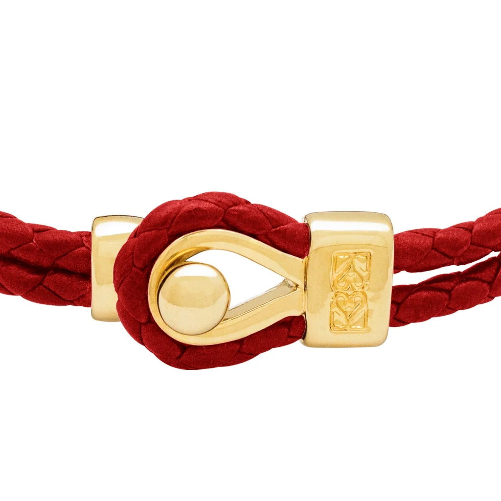 Pulsera de piel natural de borrego en trenza de 4 hilos, con broche en baño de oro 22K - Joyería y bisutería fina