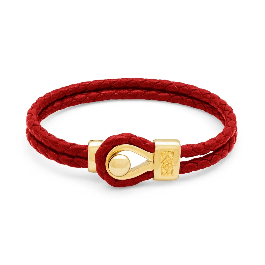 Pulsera de piel natural de borrego en trenza de 4 hilos, con broche en baño de oro 22K - Joyería y bisutería fina