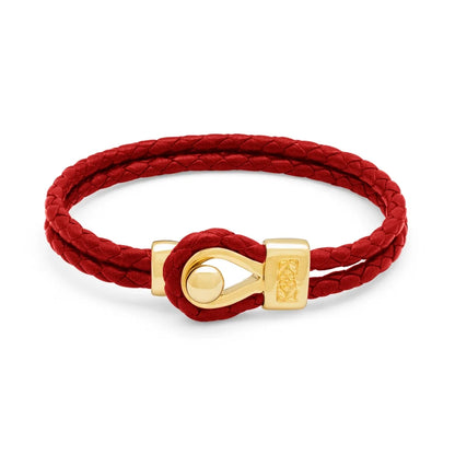 Pulsera de piel natural de borrego en trenza de 4 hilos, con broche en baño de oro 22K - Joyería y bisutería fina