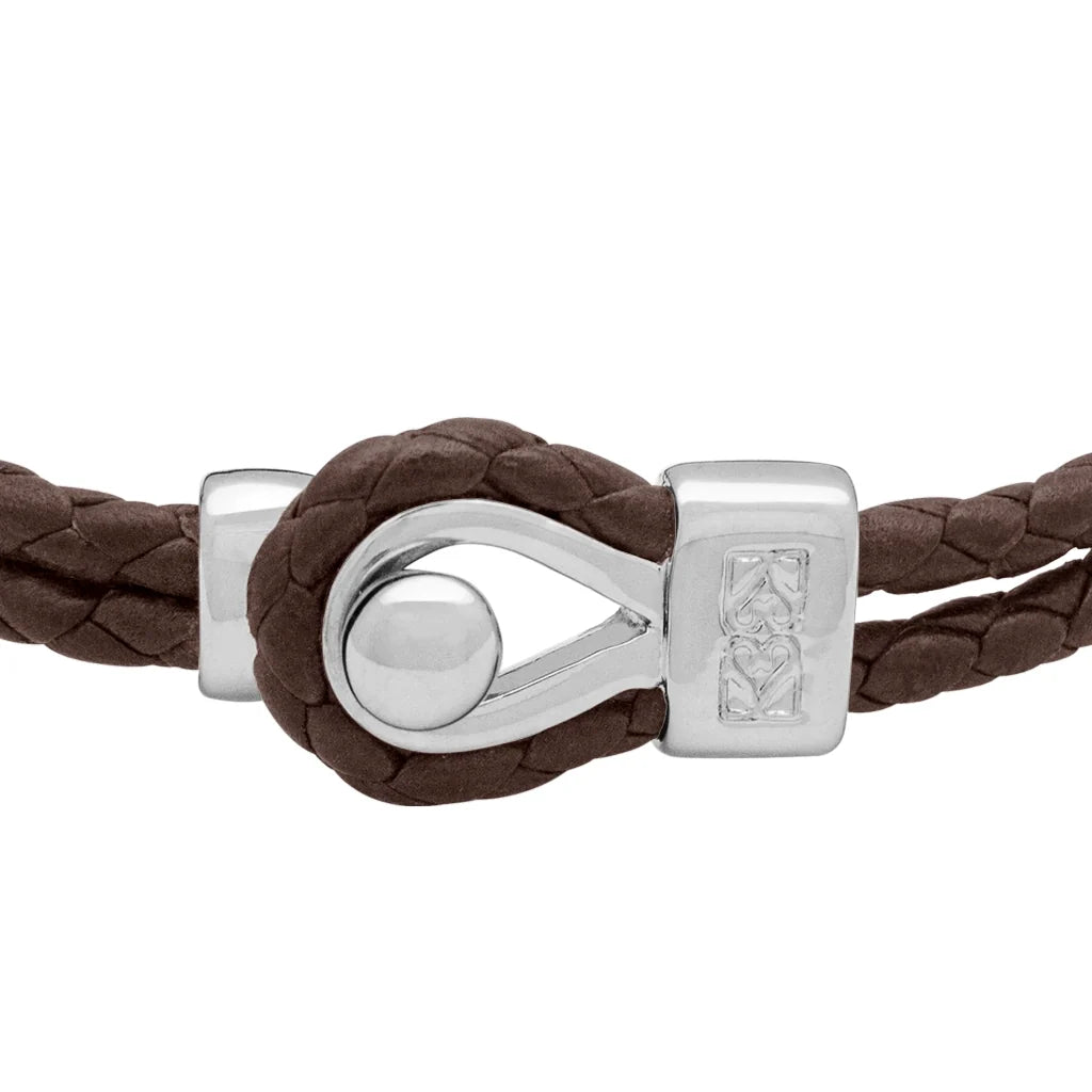 Pulsera de piel natural de borrego en trenza de 4 hilos, con broche en baño de rodio - Joyería y bisutería fina