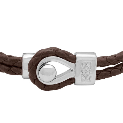 Pulsera de piel natural de borrego en trenza de 4 hilos, con broche en baño de rodio - Joyería y bisutería fina