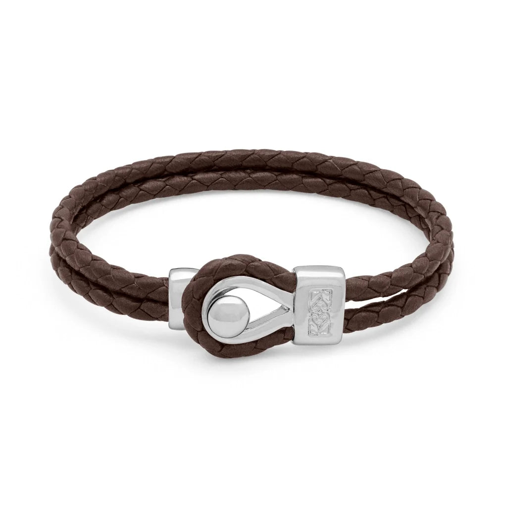 Pulsera de piel natural de borrego en trenza de 4 hilos, con broche en baño de rodio - Joyería y bisutería fina