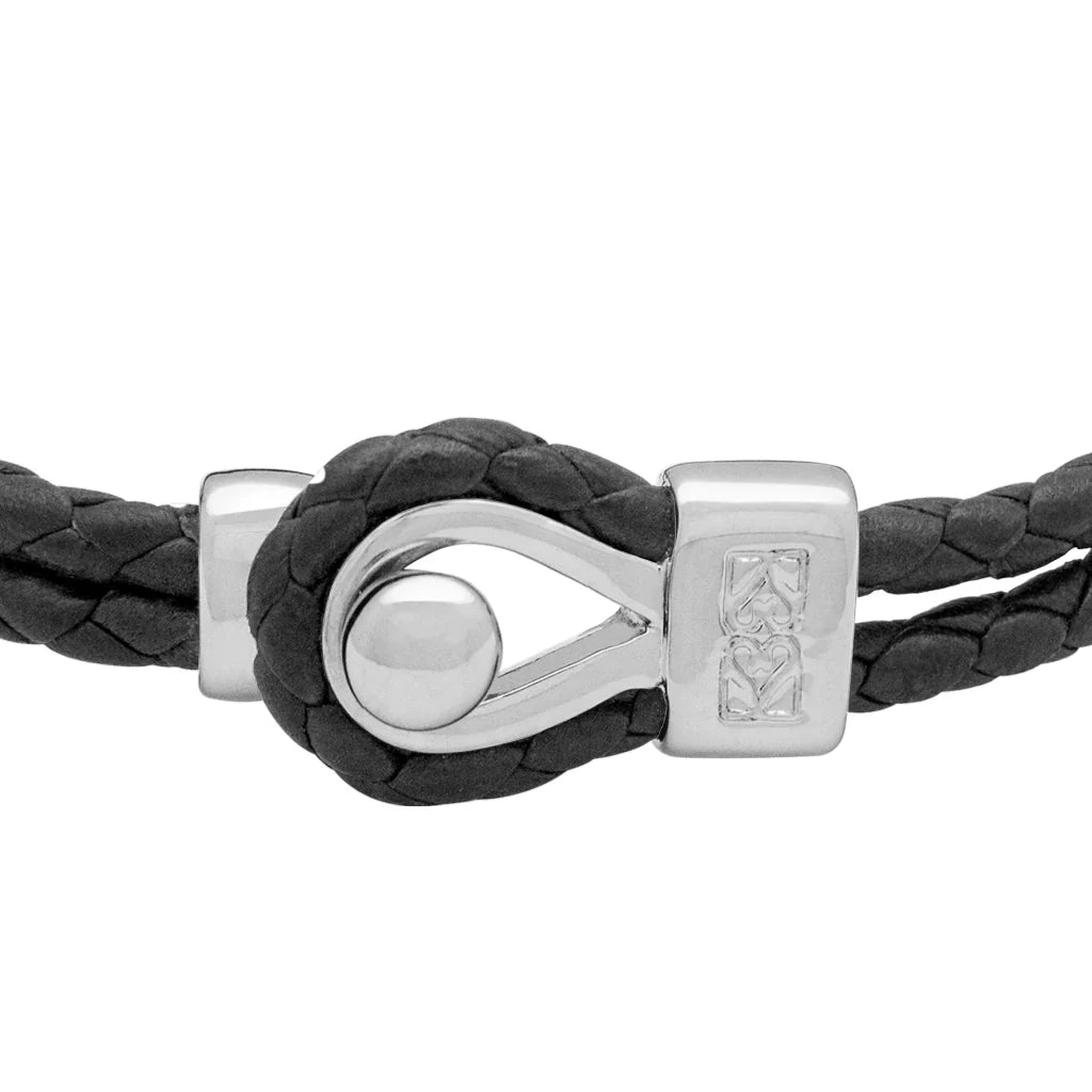 Pulsera de piel natural de borrego en trenza de 4 hilos, con broche en baño de rodio - Joyería y bisutería fina