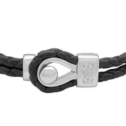 Pulsera de piel natural de borrego en trenza de 4 hilos, con broche en baño de rodio - Joyería y bisutería fina