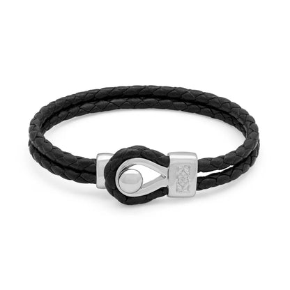 Pulsera de piel natural de borrego en trenza de 4 hilos, con broche en baño de rodio - Joyería y bisutería fina
