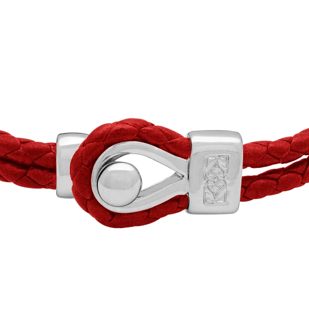 Pulsera de piel natural de borrego en trenza de 4 hilos, con broche en baño de rodio - Joyería y bisutería fina
