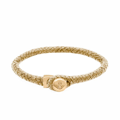 Pulsera de piel natural de borrego en trenza de ocho tiras, con broche en baño de oro 22K - Joyería y bisutería fina