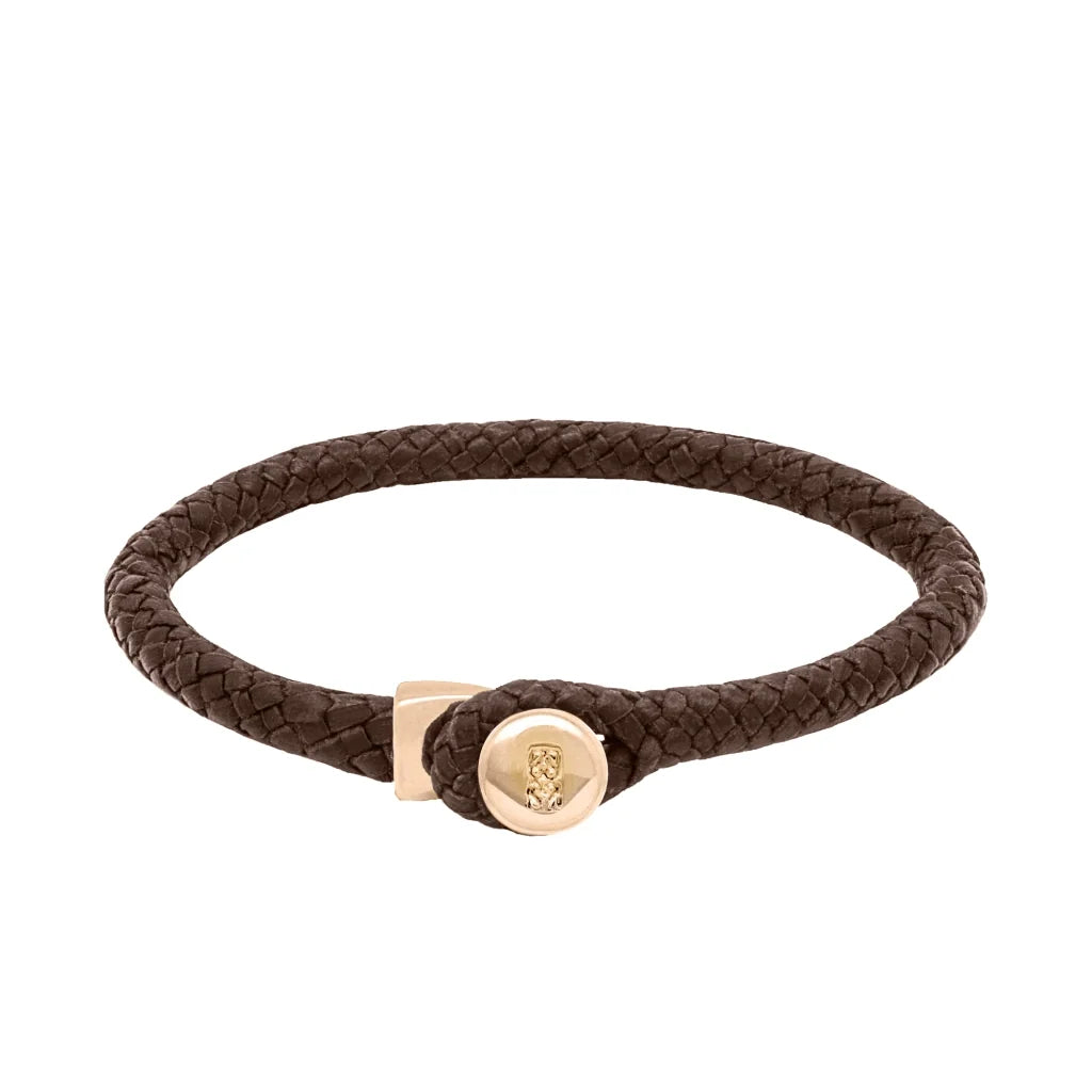 Pulsera de piel natural de borrego en trenza de ocho tiras, con broche en baño de oro 22K - Joyería y bisutería fina