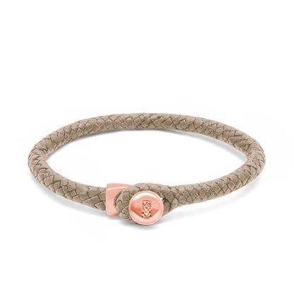 Pulsera de piel natural de borrego en trenza de ocho tiras, con broche en baño de oro rosa 22K - Joyería y bisutería fina