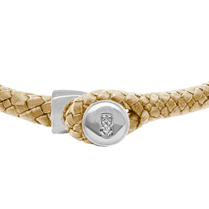 Pulsera de piel natural de borrego en trenza de ocho tiras, con broche en baño de rodio - Joyería y bisutería fina